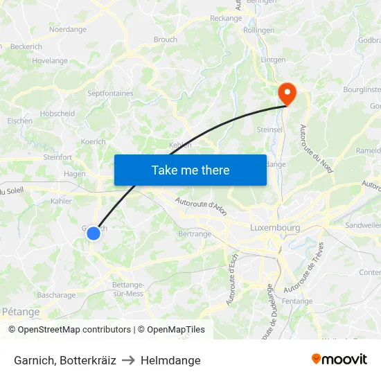Garnich, Botterkräiz to Helmdange map