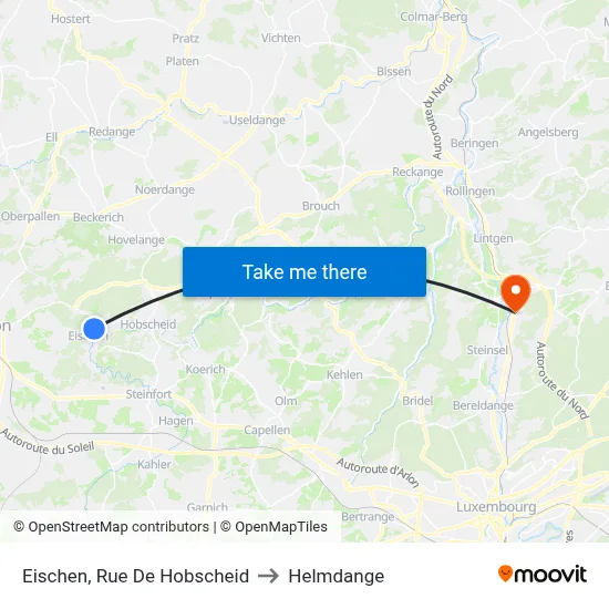 Eischen, Rue De Hobscheid to Helmdange map