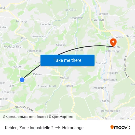 Kehlen, Zone Industrielle 2 to Helmdange map