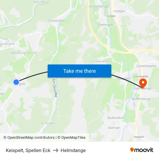 Keispelt, Spellen Eck to Helmdange map