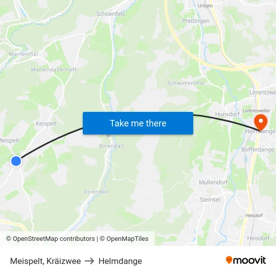 Meispelt, Kräizwee to Helmdange map