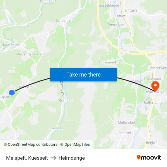 Meispelt, Kuesselt to Helmdange map