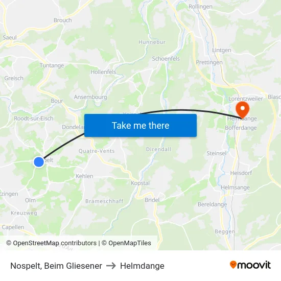 Nospelt, Beim Gliesener to Helmdange map