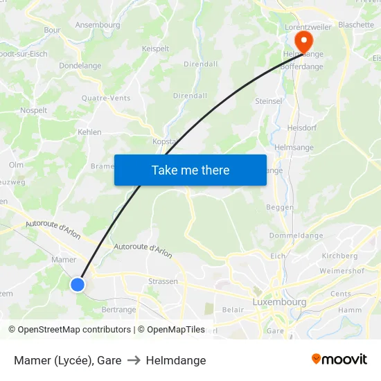Mamer (Lycée), Gare to Helmdange map