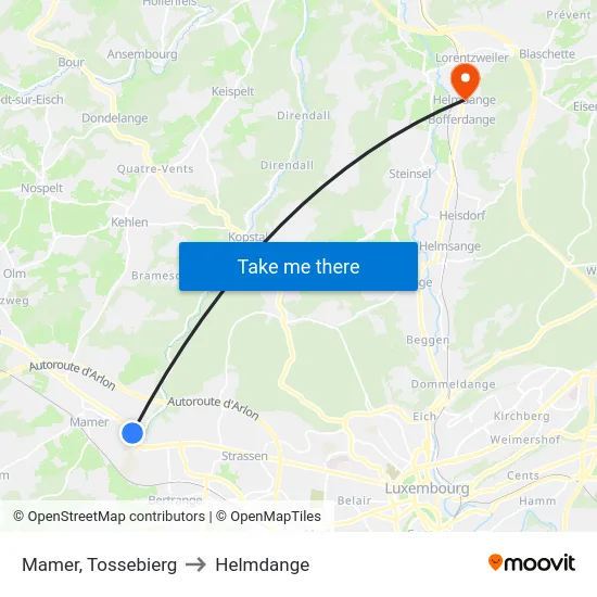 Mamer, Tossebierg to Helmdange map