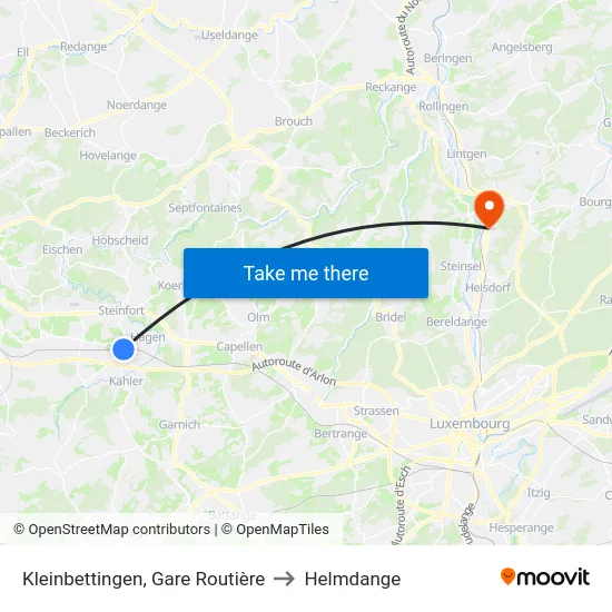 Kleinbettingen, Gare Routière to Helmdange map