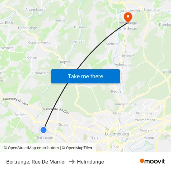 Bertrange, Rue De Mamer to Helmdange map