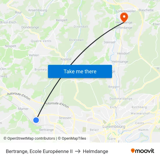 Bertrange, Ecole Européenne II to Helmdange map