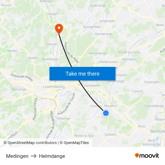 Medingen to Helmdange map
