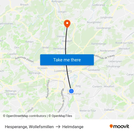 Hesperange, Wollefsmillen to Helmdange map