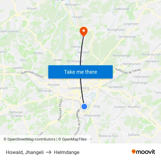 Howald, Jhangeli to Helmdange map