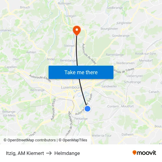 Itzig, AM Kiemert to Helmdange map