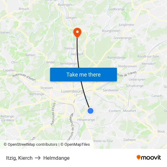 Itzig, Kierch to Helmdange map