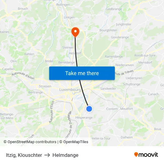 Itzig, Klouschter to Helmdange map