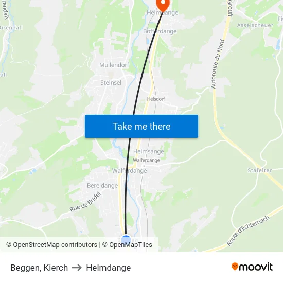 Beggen, Kierch to Helmdange map