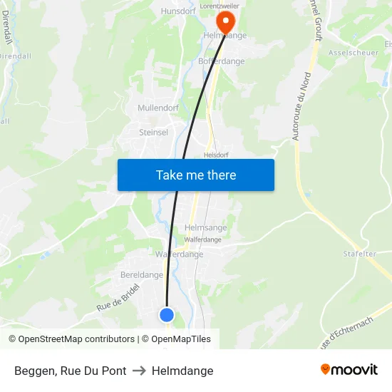 Beggen, Rue Du Pont to Helmdange map