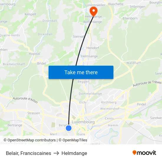 Belair, Franciscaines to Helmdange map