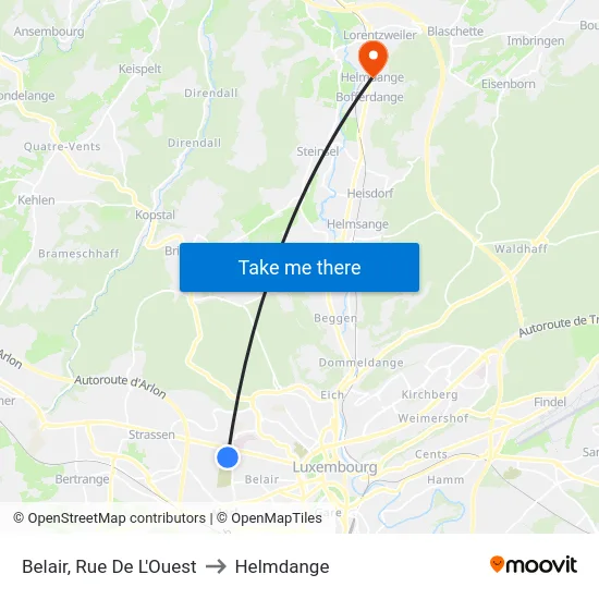 Belair, Rue De L'Ouest to Helmdange map