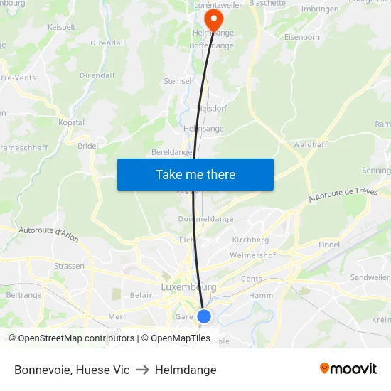 Bonnevoie, Huese Vic to Helmdange map