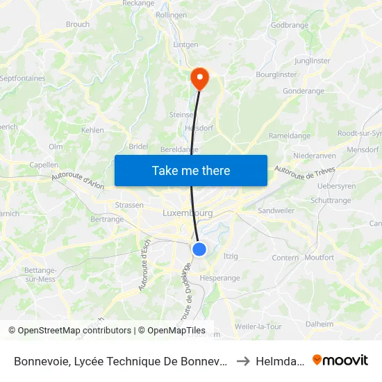 Bonnevoie, Lycée Technique De Bonnevoie/Quais to Helmdange map