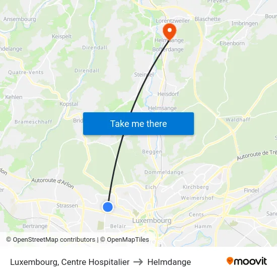 Luxembourg, Centre Hospitalier to Helmdange map