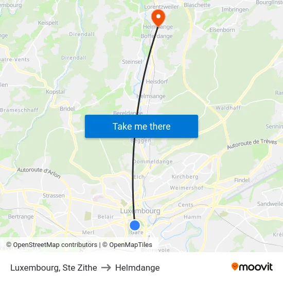 Luxembourg, Ste Zithe to Helmdange map