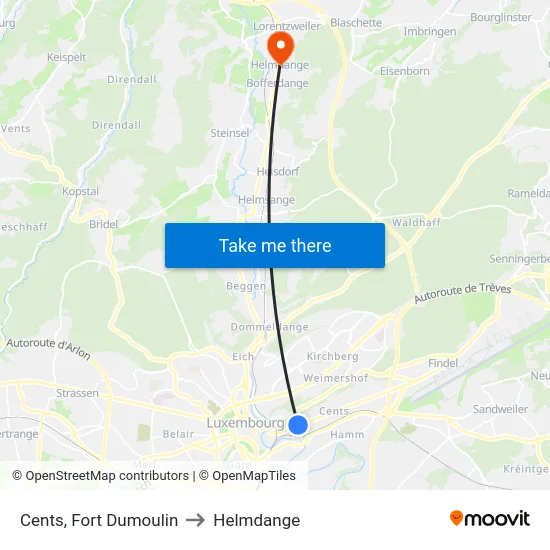 Cents, Fort Dumoulin to Helmdange map