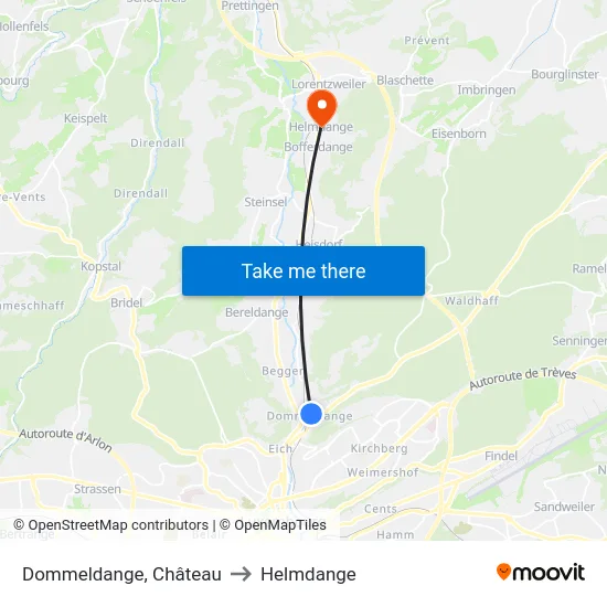 Dommeldange, Château to Helmdange map