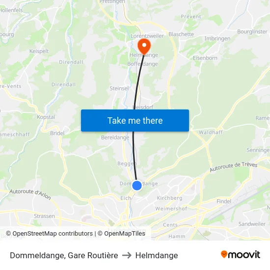 Dommeldange, Gare Routière to Helmdange map