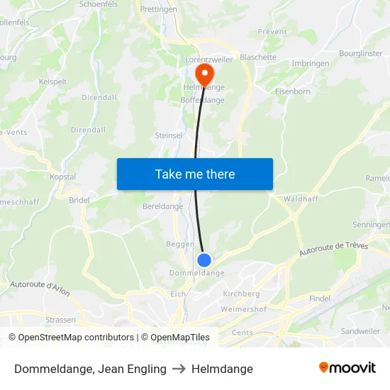 Dommeldange, Jean Engling to Helmdange map