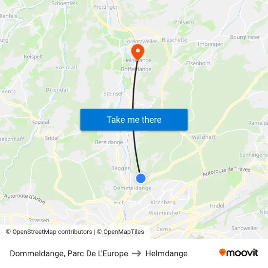 Dommeldange, Parc De L'Europe to Helmdange map