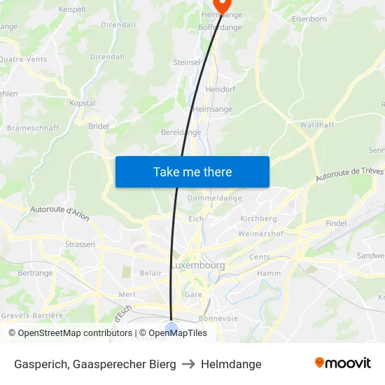 Gasperich, Gaasperecher Bierg to Helmdange map