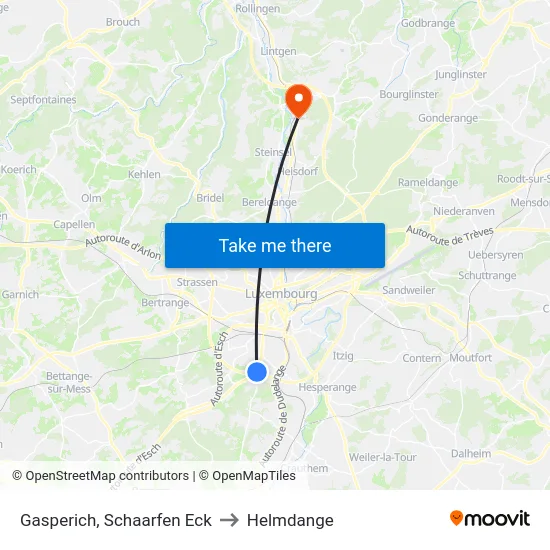 Gasperich, Schaarfen Eck to Helmdange map
