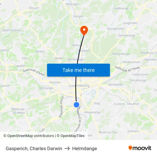 Gasperich, Charles Darwin to Helmdange map