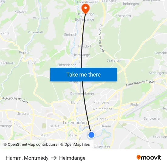 Hamm, Montmédy to Helmdange map