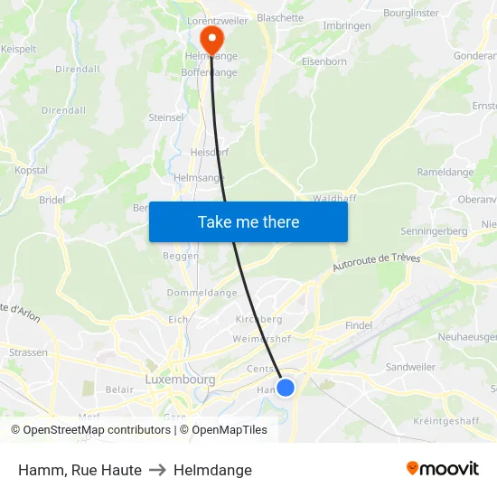 Hamm, Rue Haute to Helmdange map