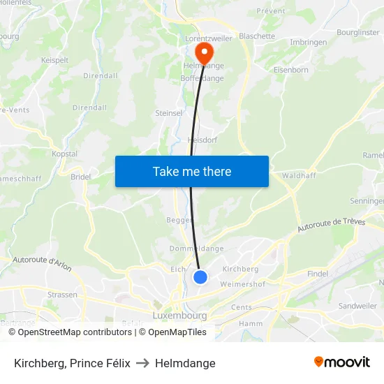 Kirchberg, Prince Félix to Helmdange map