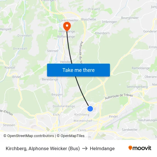 Kirchberg, Alphonse Weicker (Bus) to Helmdange map