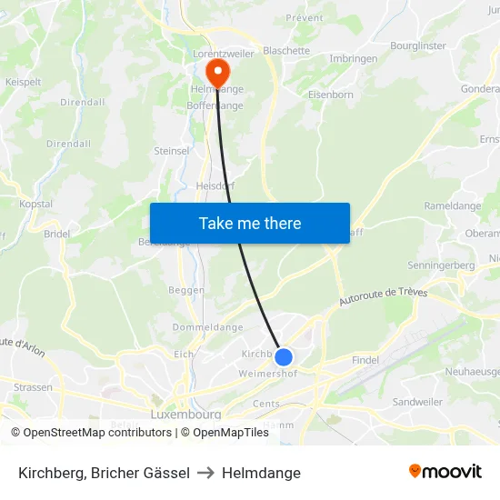 Kirchberg, Bricher Gässel to Helmdange map