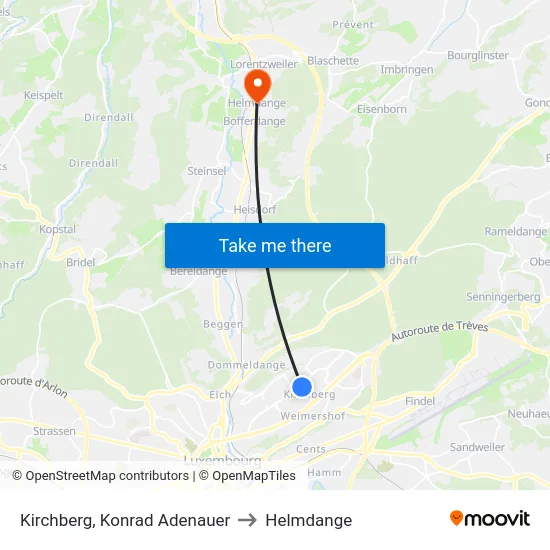 Kirchberg, Konrad Adenauer to Helmdange map
