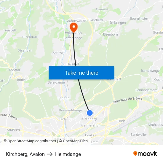 Kirchberg, Avalon to Helmdange map