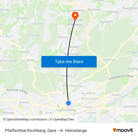 Pfaffenthal-Kirchberg, Gare to Helmdange map