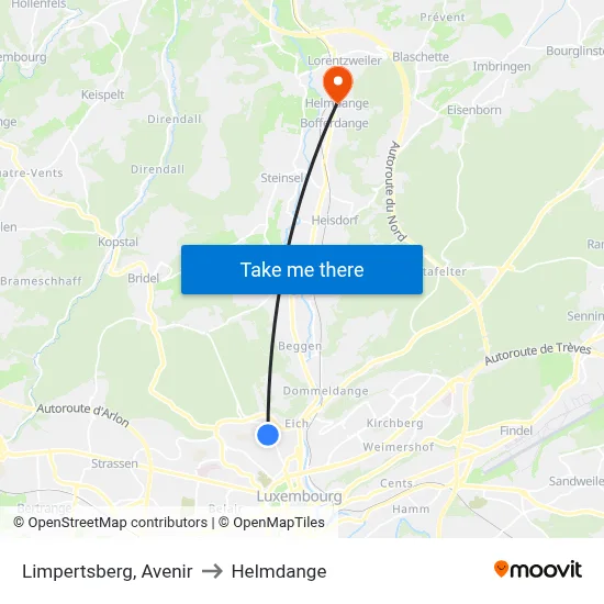 Limpertsberg, Avenir to Helmdange map