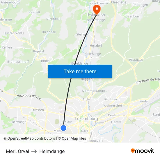 Merl, Orval to Helmdange map