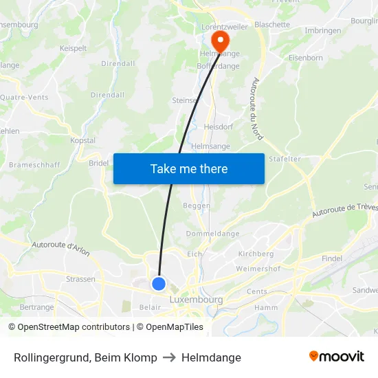 Rollingergrund, Beim Klomp to Helmdange map