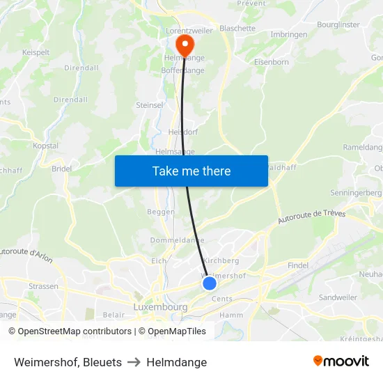 Weimershof, Bleuets to Helmdange map