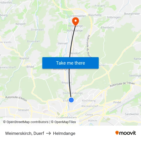 Weimerskirch, Duerf to Helmdange map