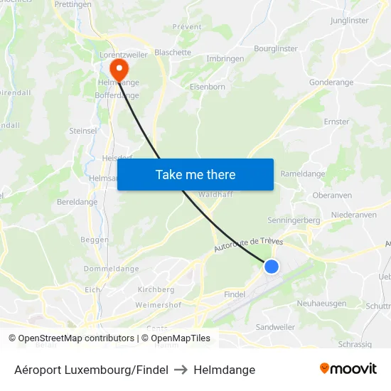 Aéroport Luxembourg/Findel to Helmdange map