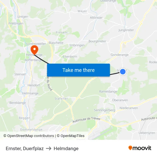 Ernster, Duerfplaz to Helmdange map