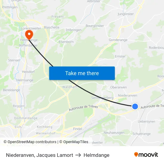 Niederanven, Jacques Lamort to Helmdange map